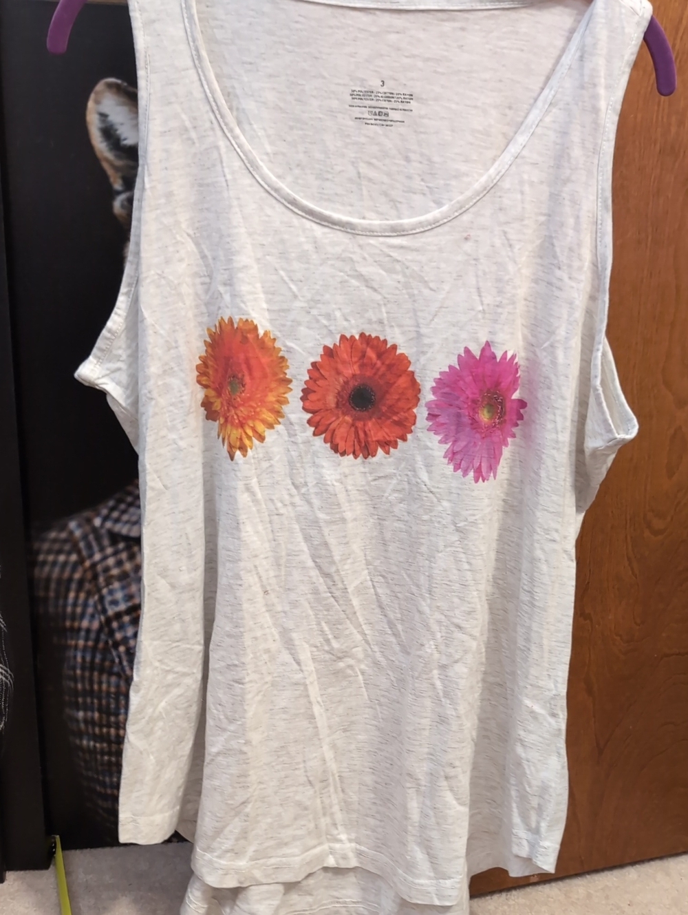 Floral Front Gray Tank Top with Multicolor Gerbera Print